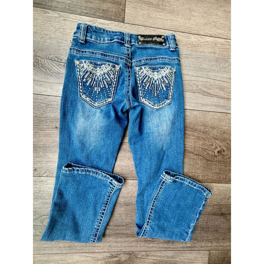 Rodeo Girl Rhinestone Pocket Flare Leg Jeans Medium Rinse size 7